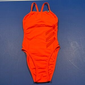 Adidas Women's Infinitex Orange Open Back One Piece Size 26 (XS) 3 Big Stripes